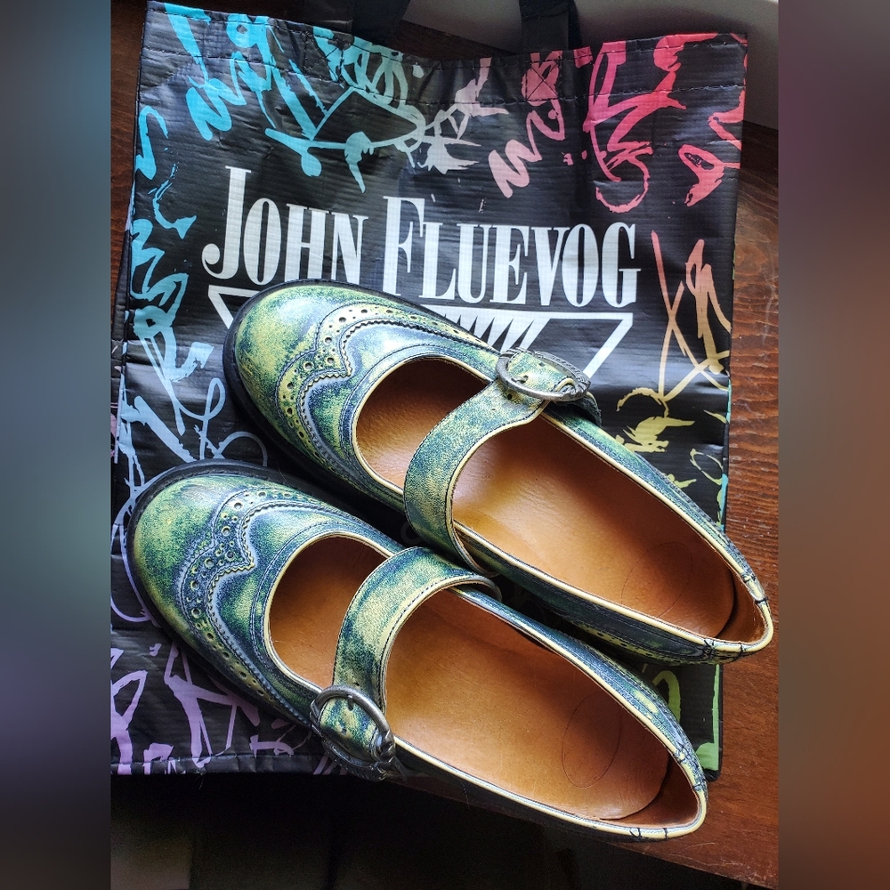 John Fluevog Acid Green Mary Jane Shoes Size 11